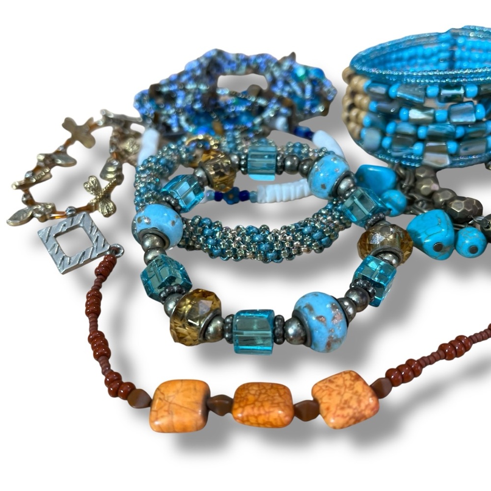 Turquoise and Brown Beaded Assortment of Bracelets - Picture 6 of 6